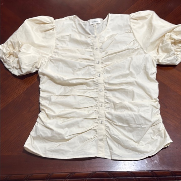 Anthropologie Bohme Cream Ruched Puff Sleeve  cottage core milkmaid Frankie top - Picture 2 of 12